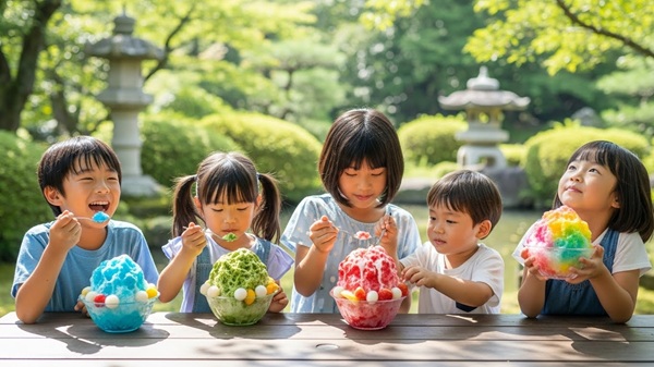 三重県でかき氷を食べる子供