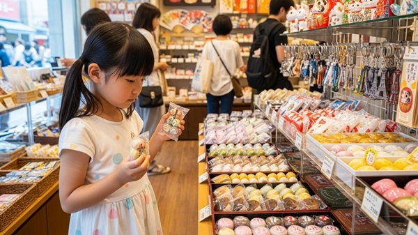 伊勢神宮のばらまきできるお土産を見る女の子