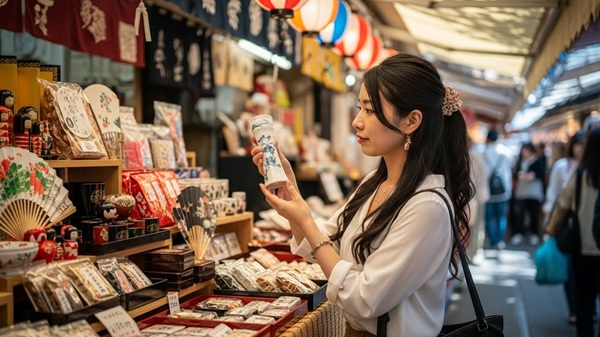 ヴィソンで人気のお土産を選ぶ女性