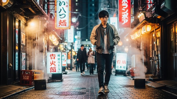 津市で暇つぶしをする男性