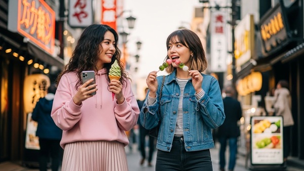 伊勢神宮外宮で食べ歩きする女性