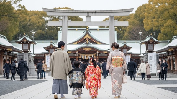三重の初詣の穴場スポットに行く家族