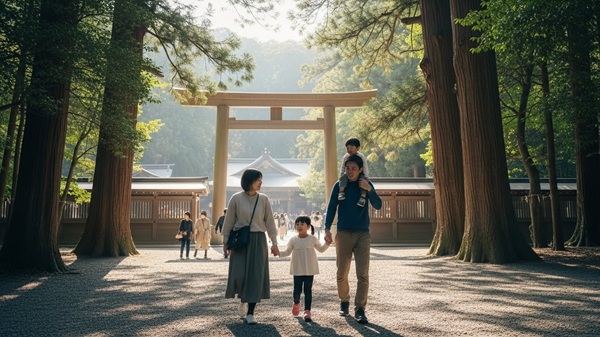 伊勢神宮の内宮と外宮を回る家族