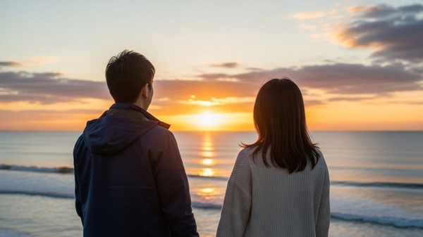 三重の初日の出スポットにいる男女