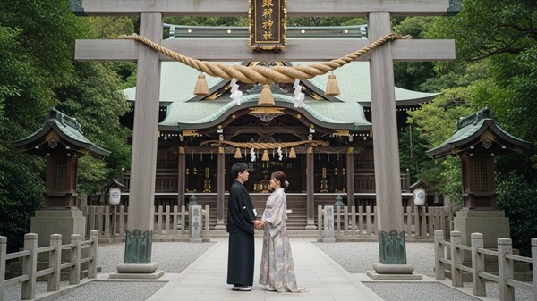 三重県のパワースポットを巡る男女