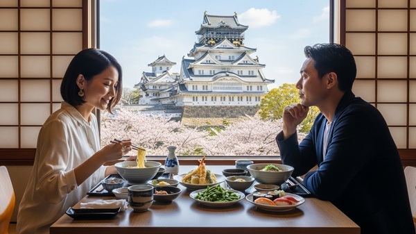 城下町・伊賀でランチをする男女