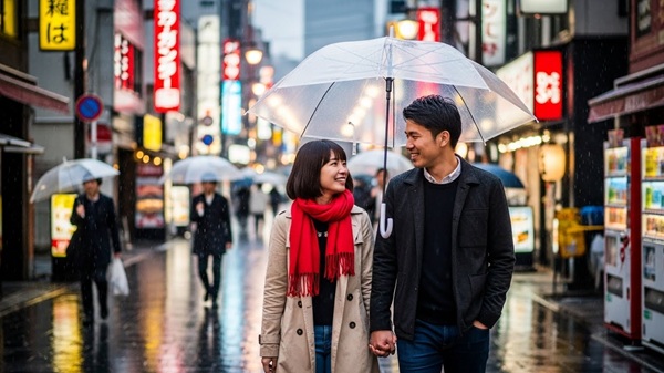 三重県で雨の日にデートするカップル