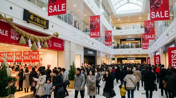 三重の商業施設の初売りセールに来る人