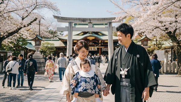 伊勢神宮へ子連れで参拝する家族