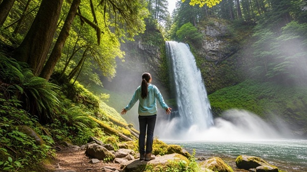 赤目四十八滝はしんどいと聞いたがリラックスしている女性