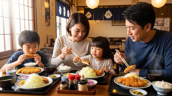 伊勢市の定食屋で食事をする家族
