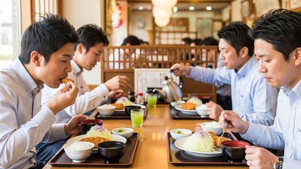 松阪の定食屋で食事をする男性