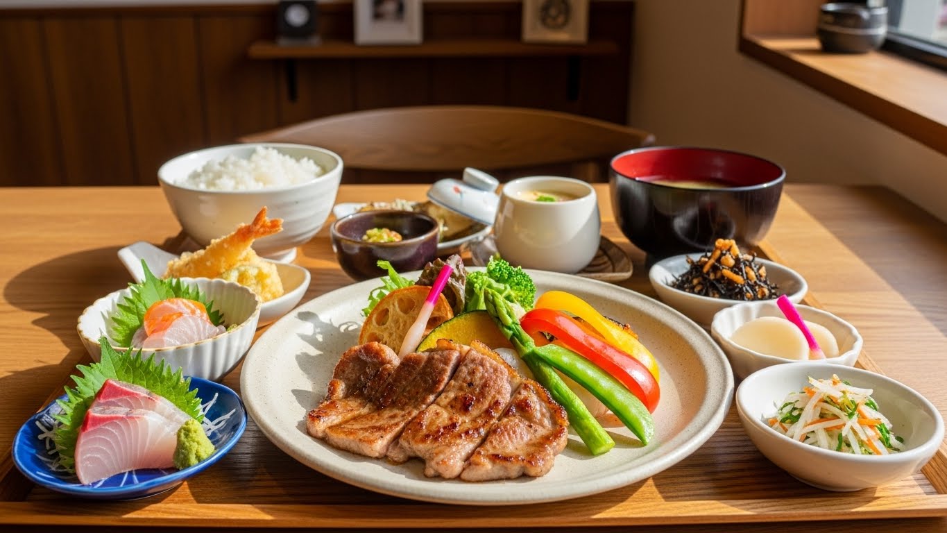 久居のカフェで提供される色鮮やかな小鉢と地元野菜の久居のランチセット