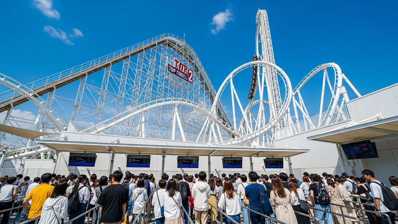 白鯨やスチールドラゴンなど人気アトラクションが並ぶナガシマスパーランドの土日の待ち時間を攻略する風景