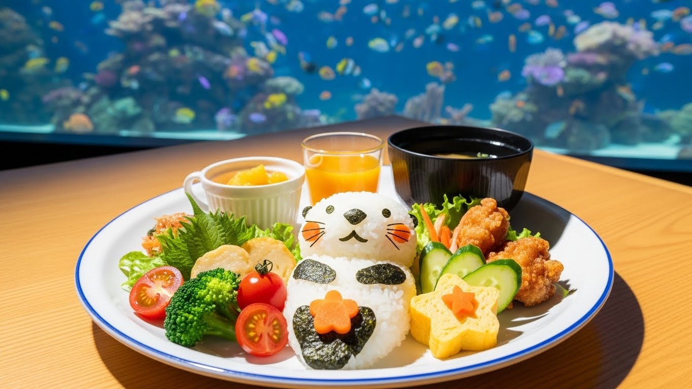 ラッコの形をした可愛いライスが乗った鳥羽水族館のグルメランチプレート