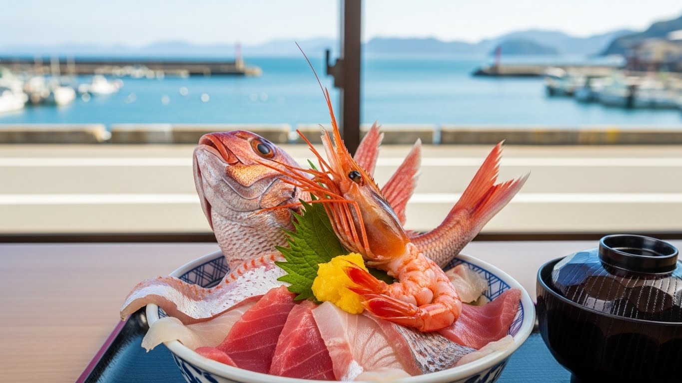 尾鷲港で獲れた新鮮な地魚がぎっしり乗った尾鷲のランチの海鮮丼