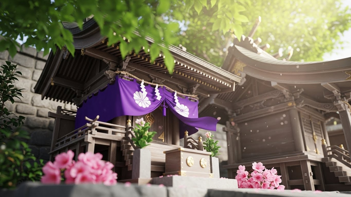 女性の願いを叶える強力な石神さんのスピリチュアルなご利益を象徴する神聖な社殿