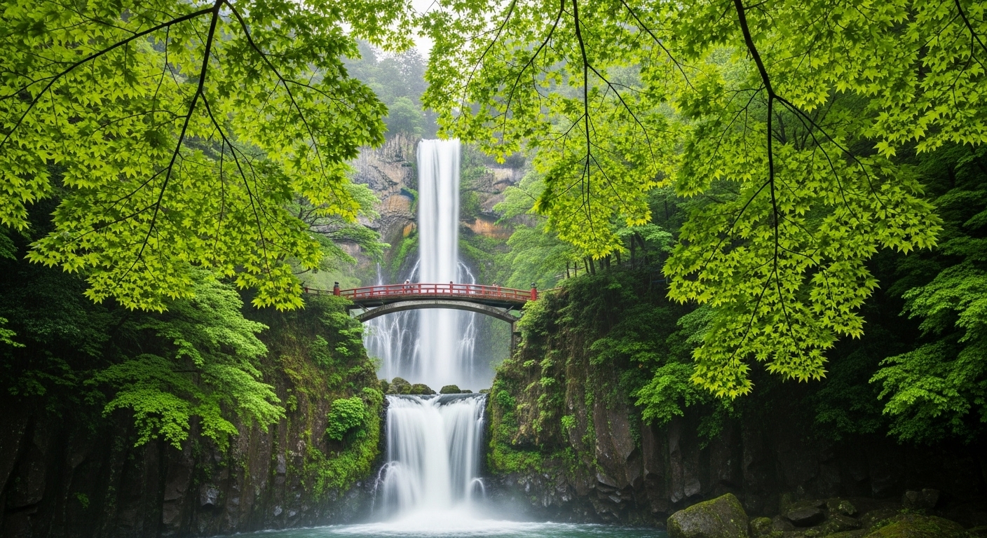 新緑と水量が豊かな赤目四十八滝を巡る三重の6月観光の幻想的な景色