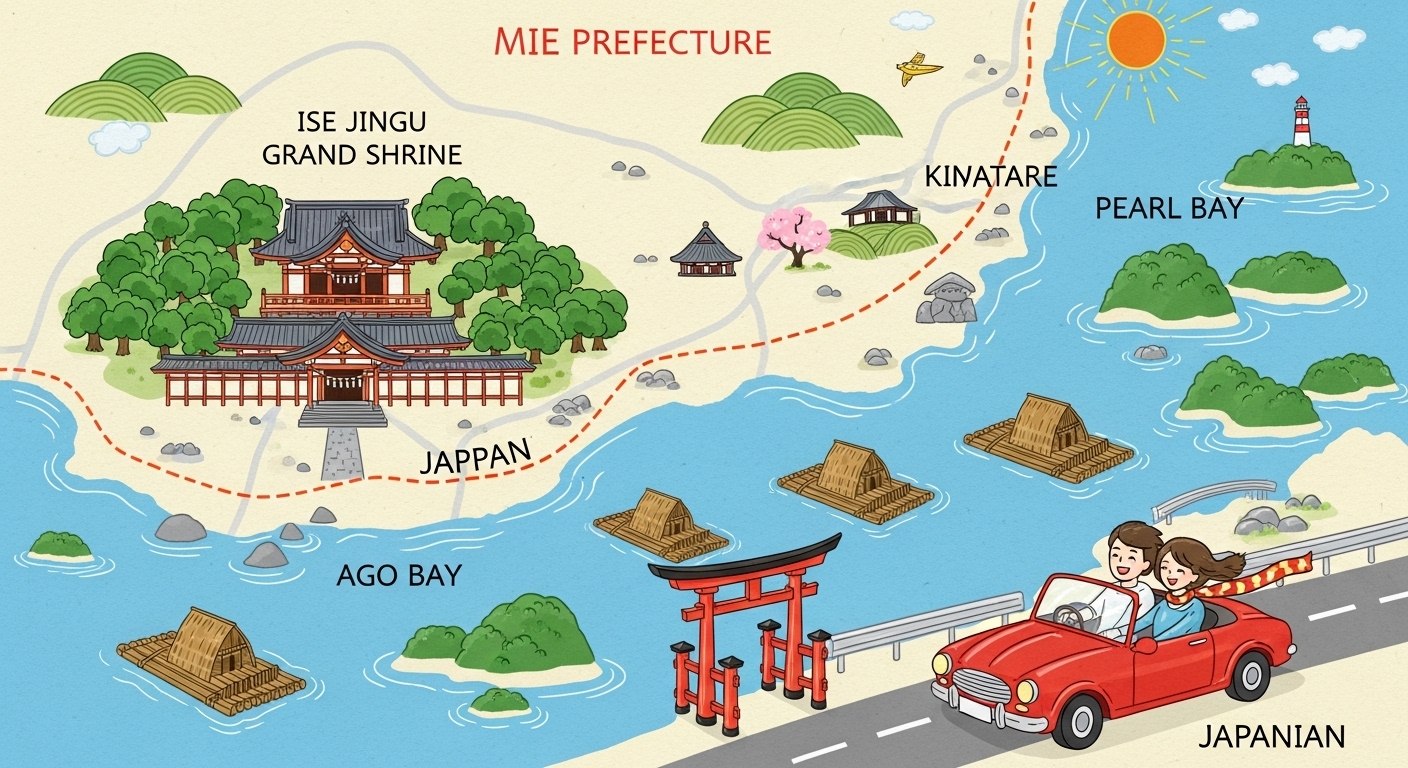 伊勢神宮や志摩の海を巡るドライブ旅行の、三重県観光のモデルコースイメージ画像