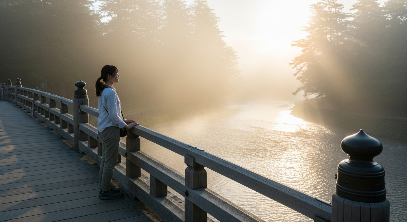 宇治橋の上で自分を見つめ直す、三重県一人旅のイメージ画像