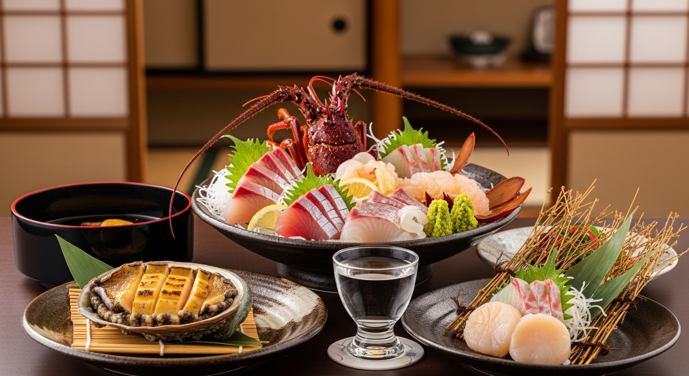伊勢海老や新鮮な地魚が並ぶ伊勢志摩のおすすめ夜ご飯の豪華な海鮮料理