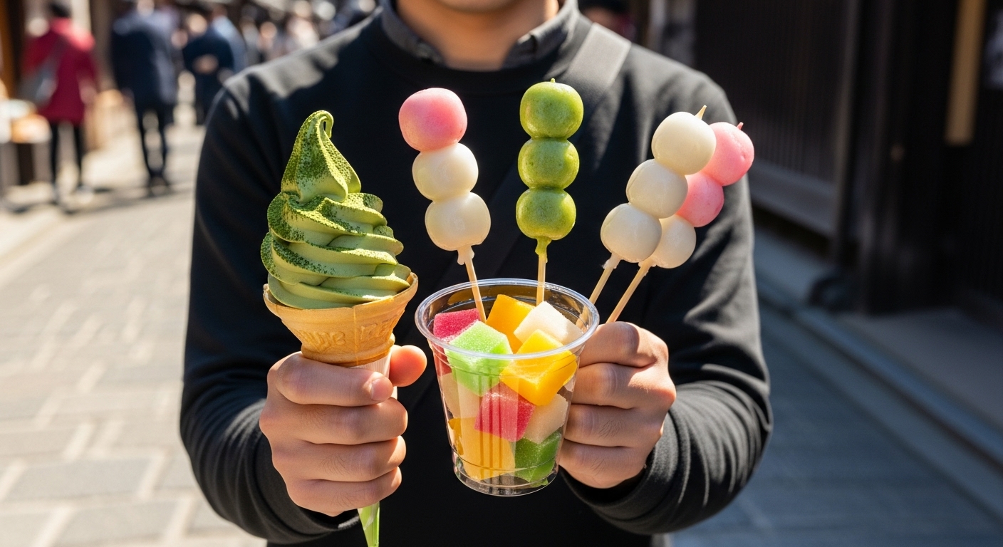 おかげ横丁の街並みをバックに楽しむ伊勢のデザート食べ歩きの人気スイーツ