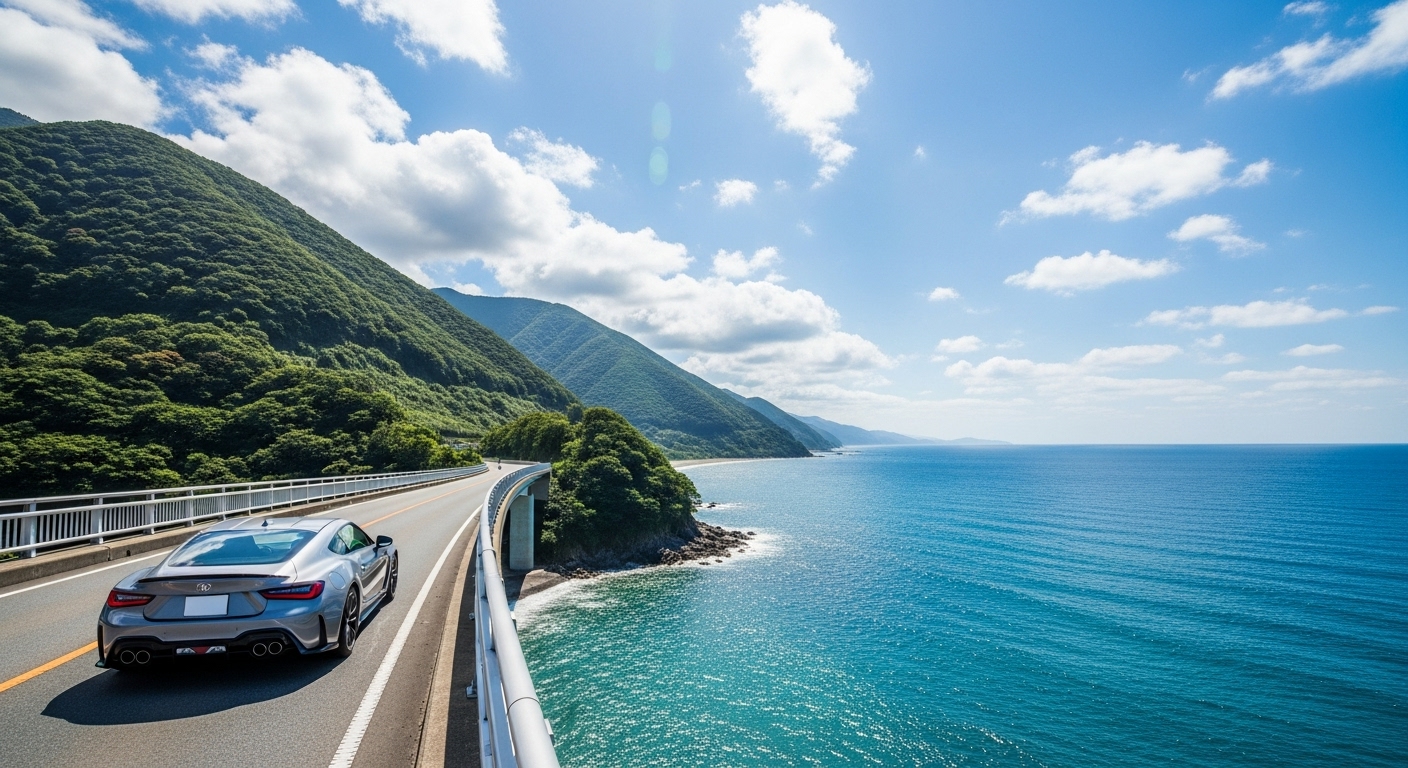 青い海と空が広がる絶景ルートを走る三重の夏のドライブのイメージ