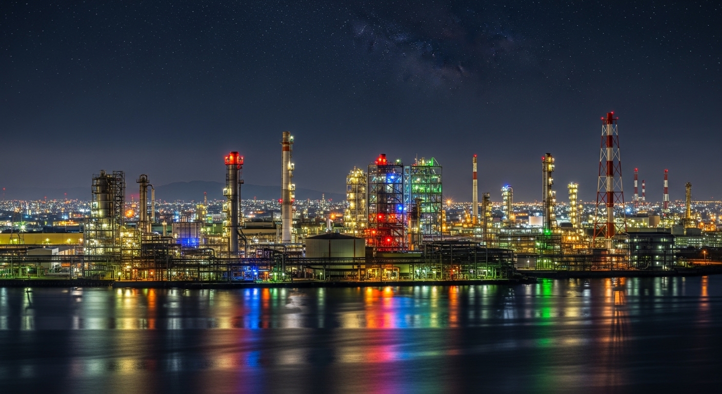 工場夜景の聖地として知られる四日市コンビナートなど、幻想的な三重の夜景スポットの風景