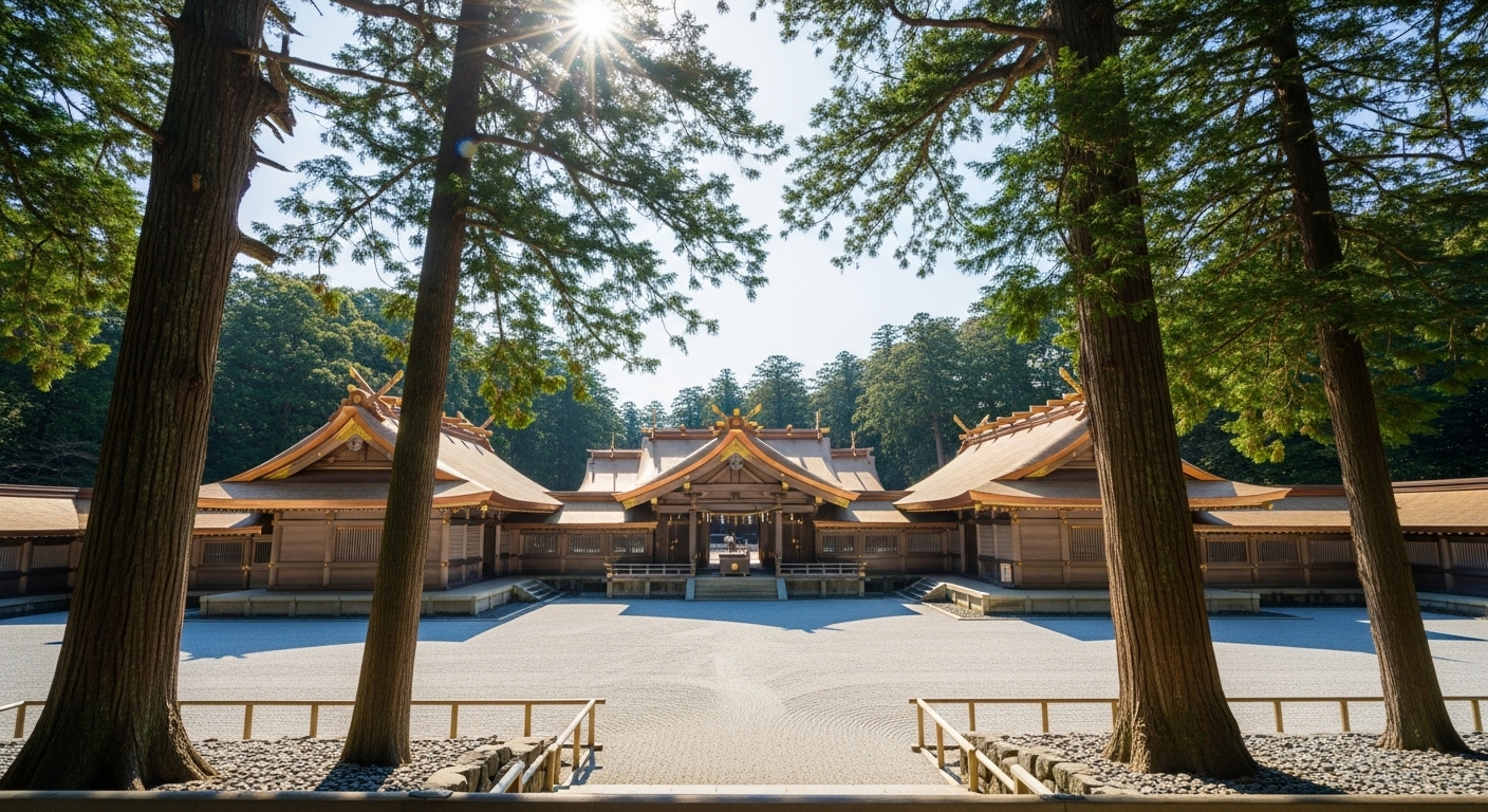 厳かな空気が漂う伊勢神宮の正宮。**日本最高位の神社は？**という問いの答えである「神宮」の神々しい風景。