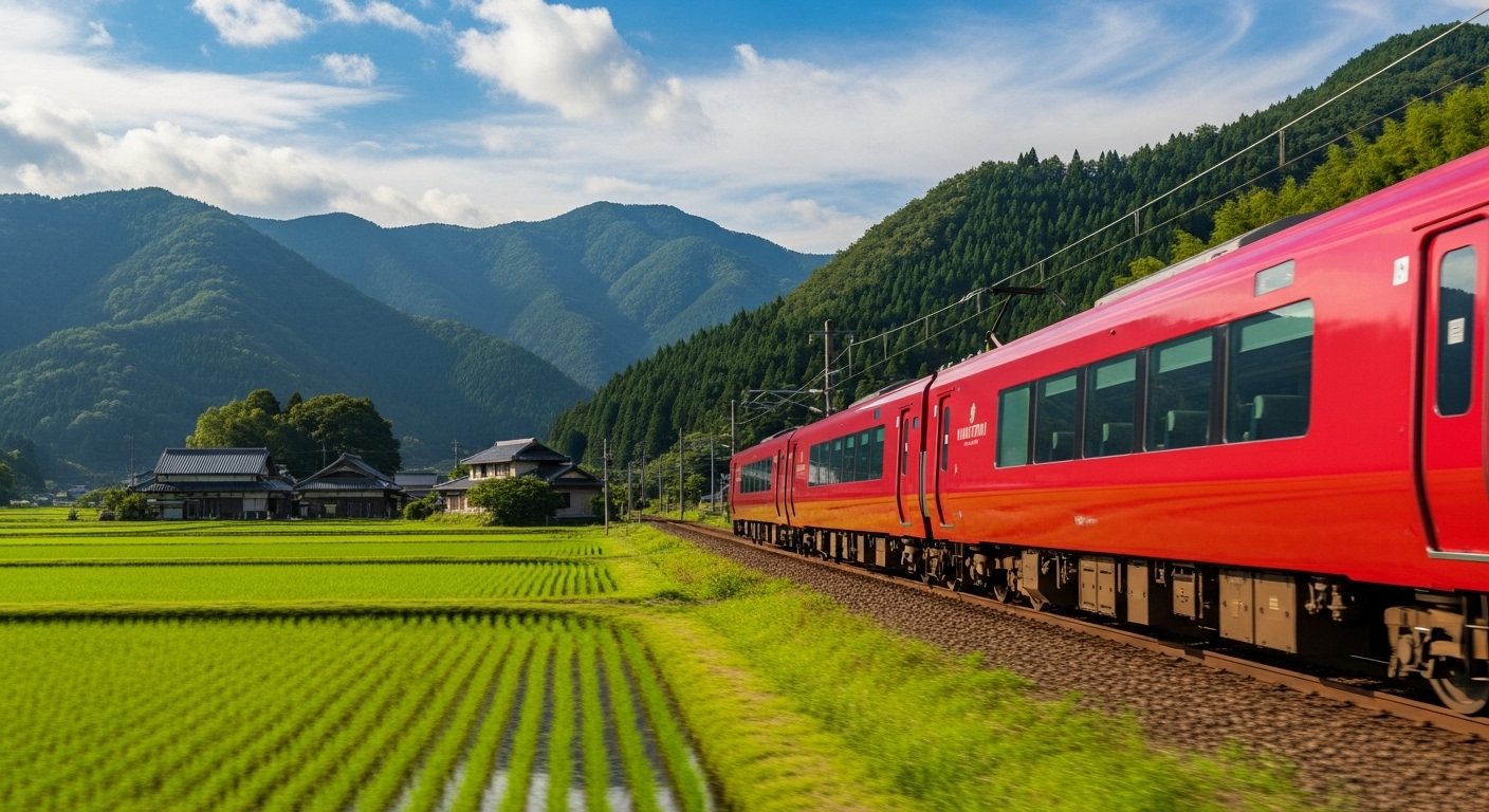 名古屋と三重を快適に結ぶ特急列車。名古屋から三重の旅行ルートを象徴する風景。