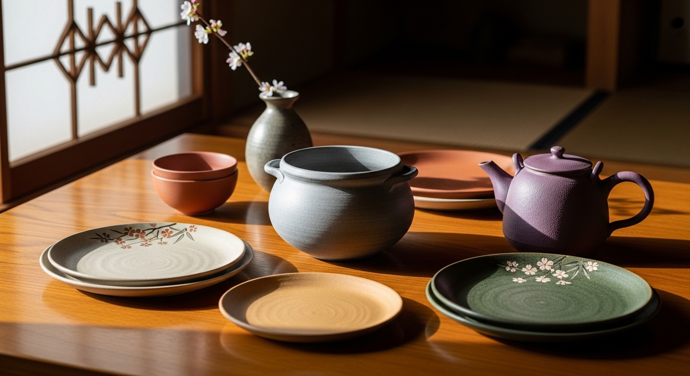 食卓を彩るモダンなデザインの万古焼のおすすめ食器のセット。