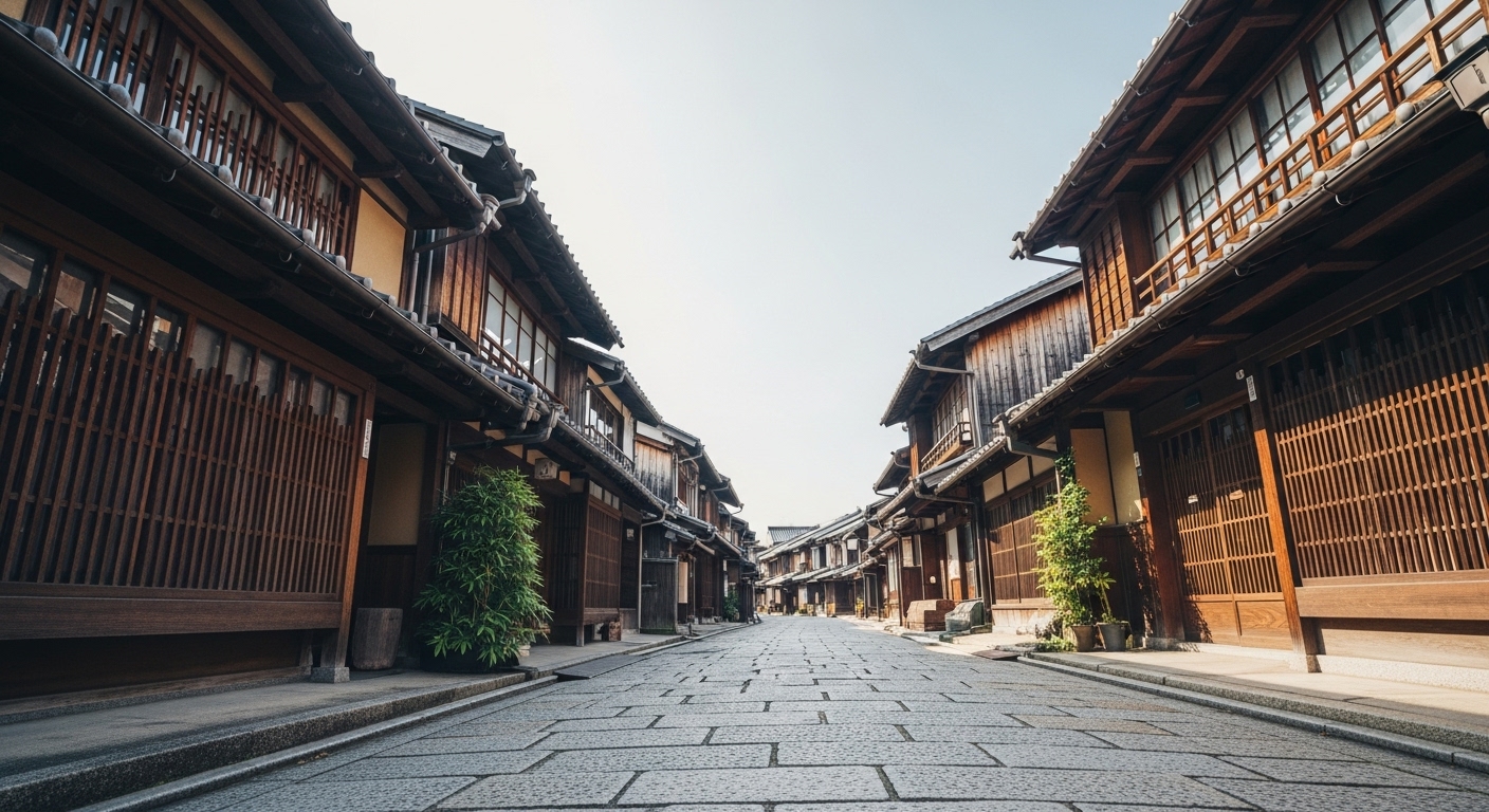 江戸時代の宿場町の面影を残す、関宿の町並み散策の風景。