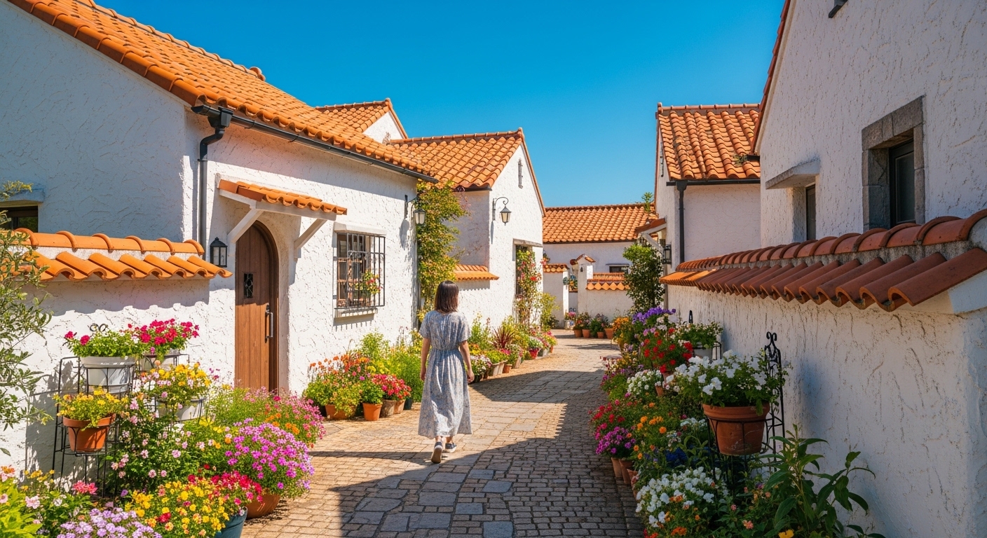 白い街並みと青い空が美しい、志摩地中海村の楽しみ方を象徴するリゾート風景。