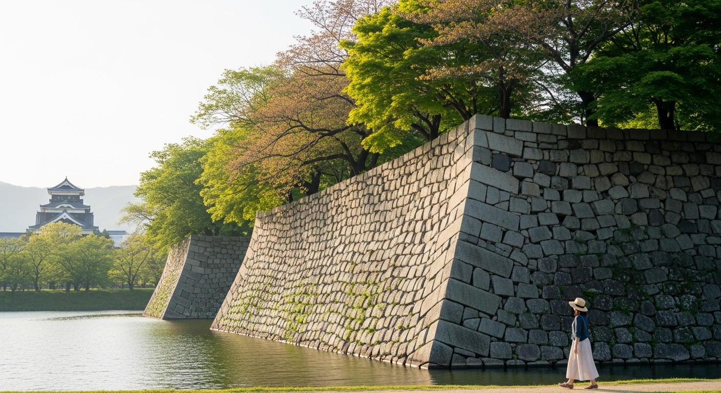 津市の観光穴場スポット、津城跡の石垣と静かなお城公園を散策する風景