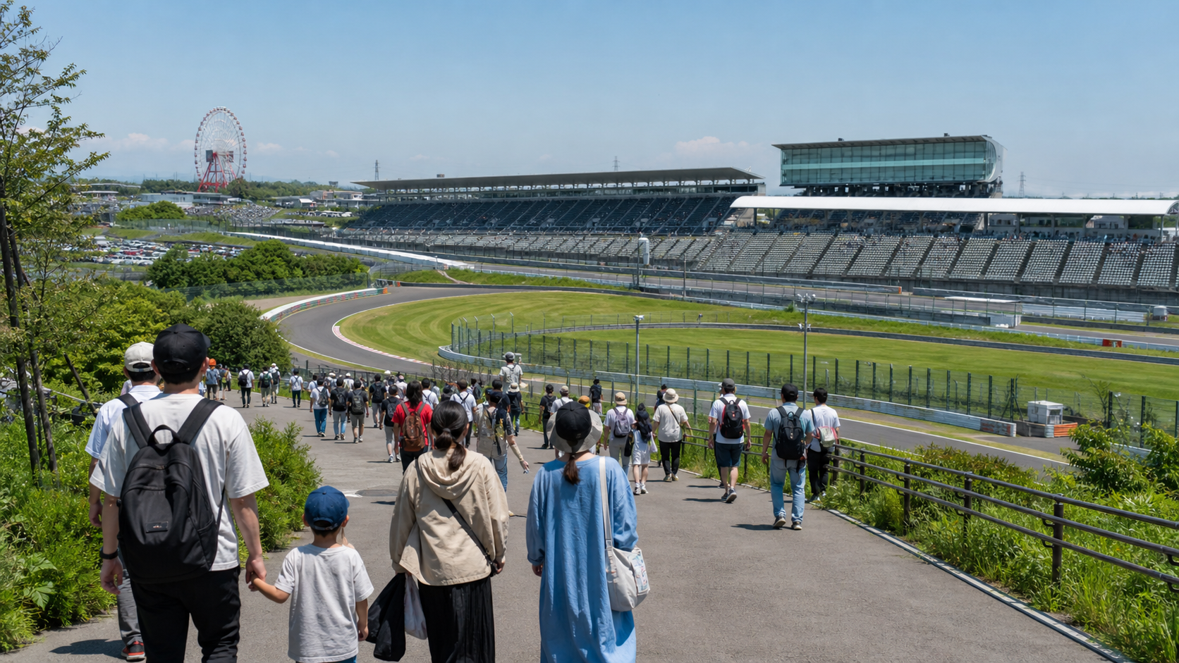 混雑する鈴鹿サーキットパークを子連れで楽しむ家族